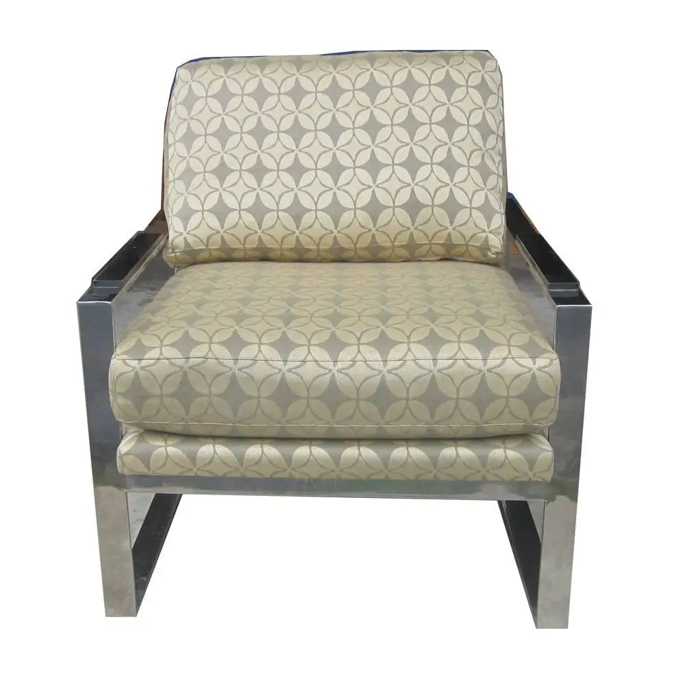 Modernist cube chrome lounge chair geometric fabric