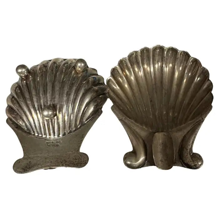 Handcrafted sterling silver shell ashtray close view