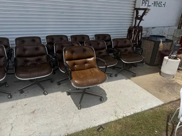 Knoll vintage leather executive chair with sculptural armrests