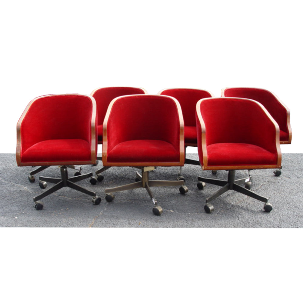 Vintage Ward Bennett swivel desk chair in rich red mohair and oak