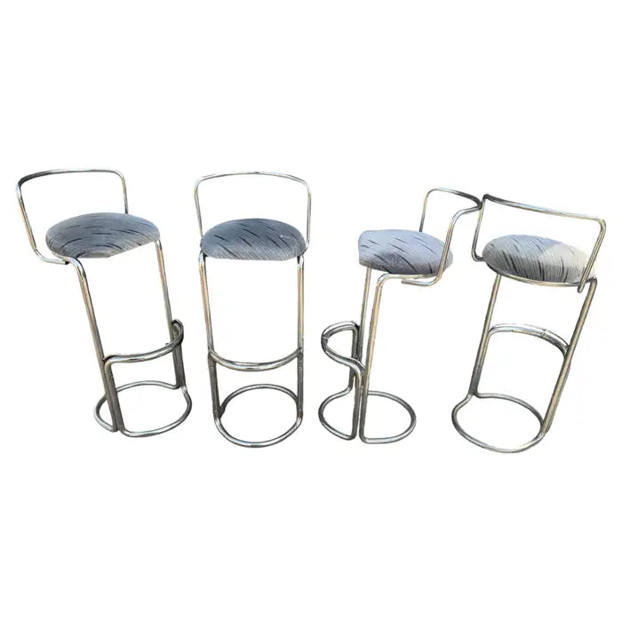 Vintage chrome cantilever bar stools set of four modernist kitchen seating