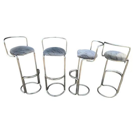 Vintage chrome cantilever bar stools set of four modernist kitchen seating