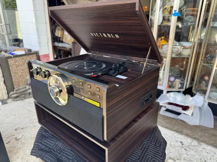 Mid century modern entertainment center with vinyl record storage