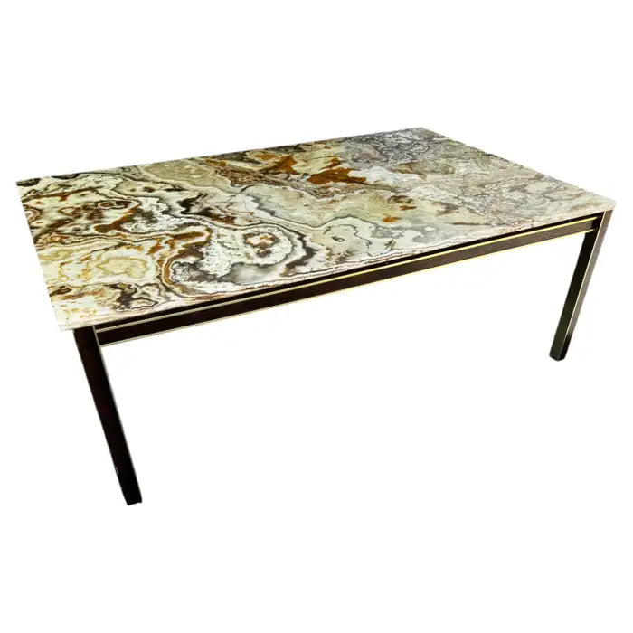 Danish modern marble top center table with brass trim