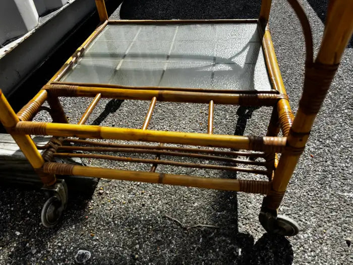 Mid century modern bamboo drink cart