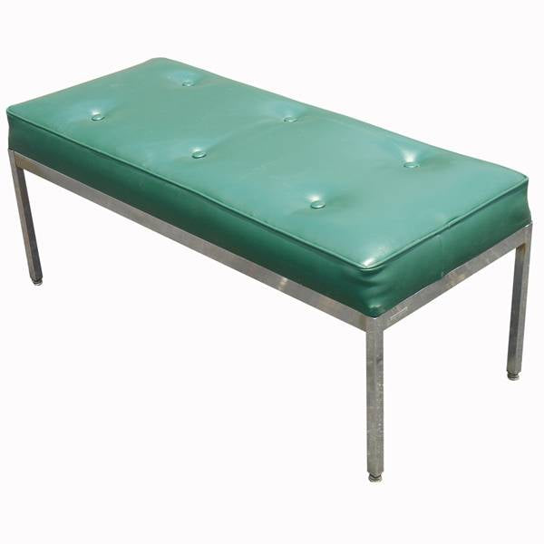 Mid-century modern chrome frame bench green vinyl Metro Retro