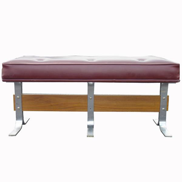 Mid century modern wood chrome frame bench Metro Retro Furniture