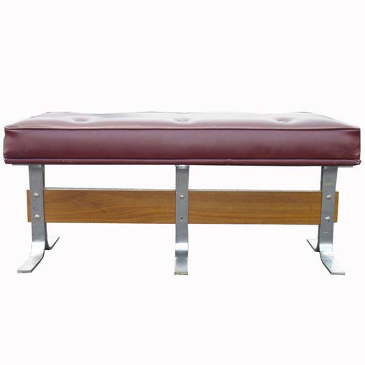 Mid century modern wood chrome frame bench Metro Retro Furniture