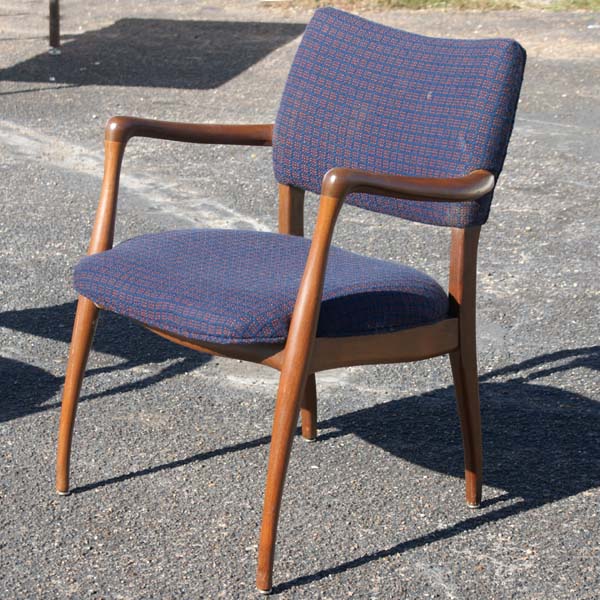 Mid century modern Jens Risom wood arm chair blue orange