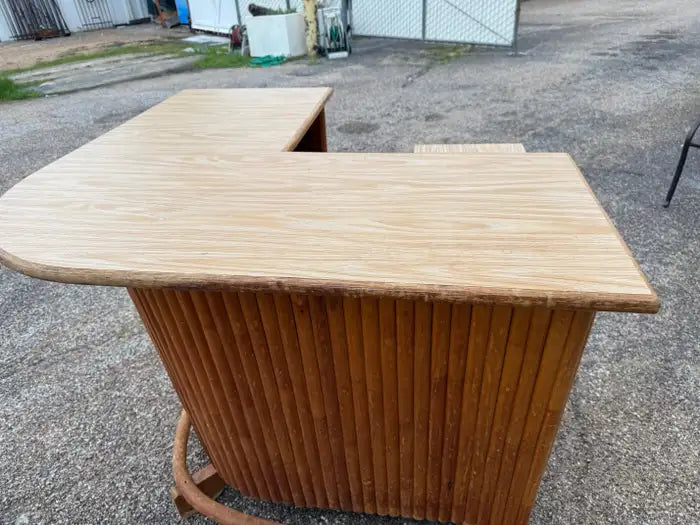 Mid century modern tiki bar with handcrafted cane details