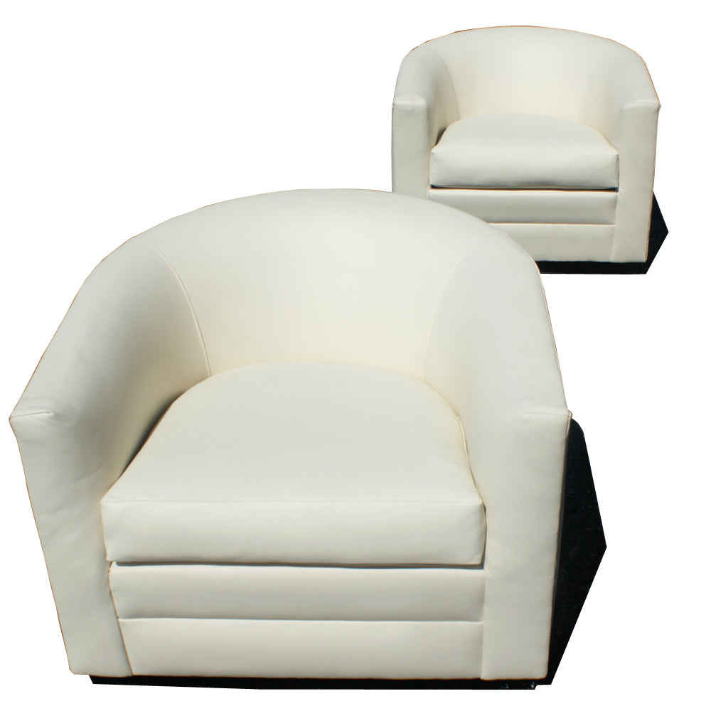 Mid century modern swivel leather lounge chair pair