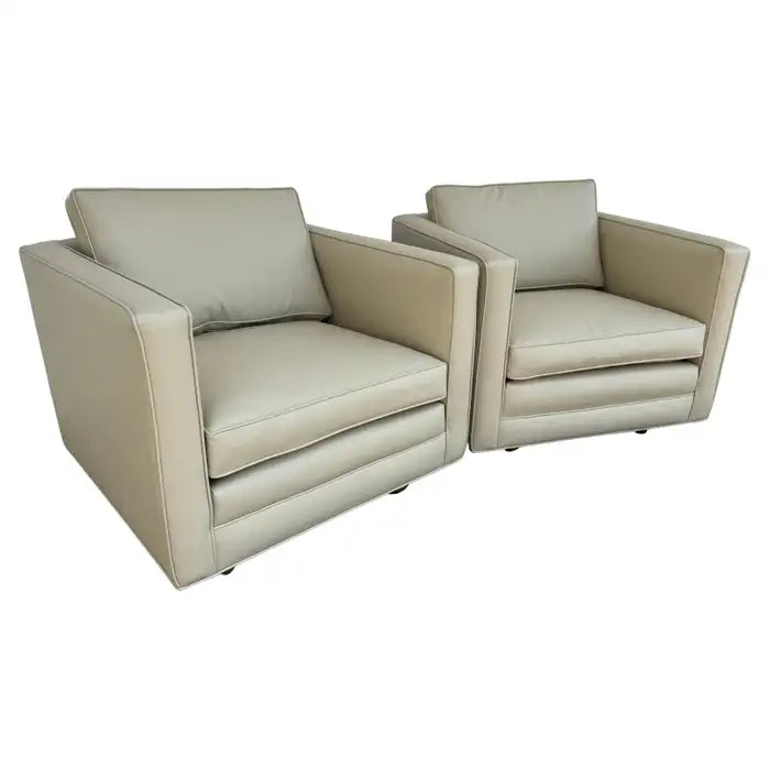 Pair of mid century modern tuxedo lounge chairs in ultra fabric