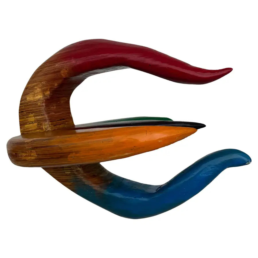 vintage wood sculpture with abstract floral carving on stand