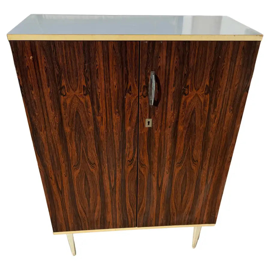 mid century rosewood veneer cabinet with laminate top