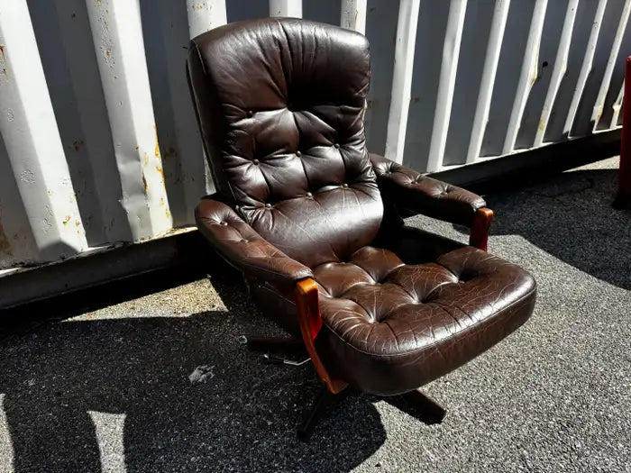 Mid century modern brown leather armchair