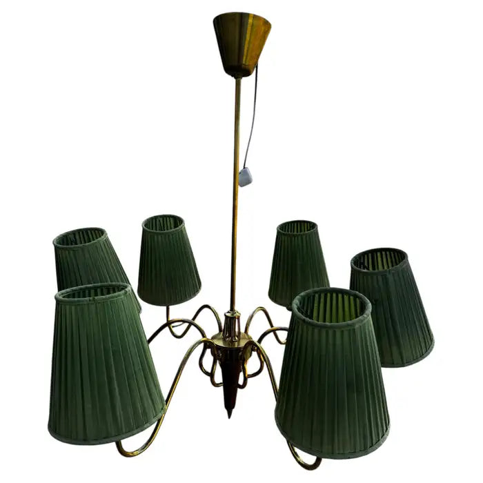 Mid century walnut and brass chandelier