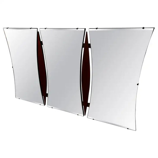 Mid century walnut wall hanging mirror with modernist frame