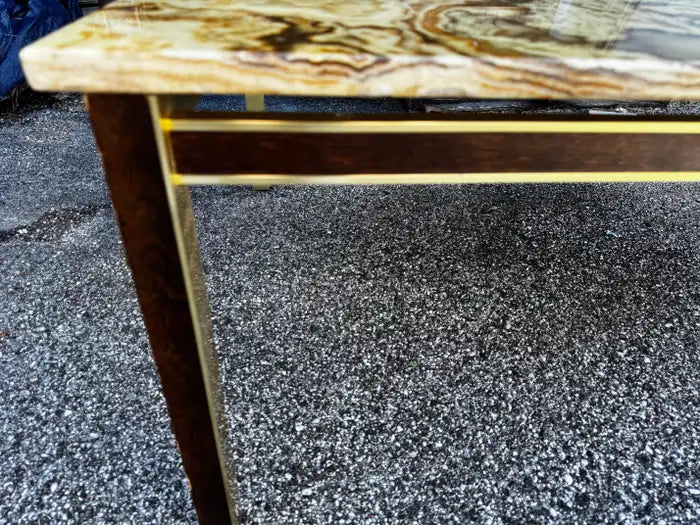 Mid century marble and brass accent coffee table