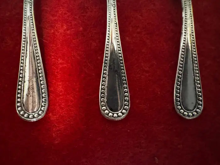 Beaded edge sterling silver salt spoons