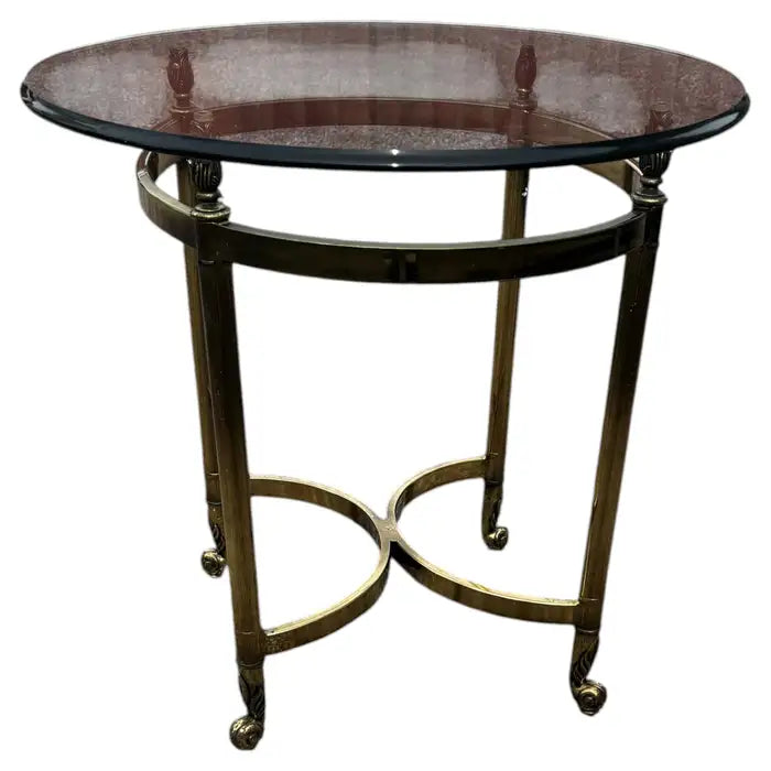 Brass frame round side table with glass top