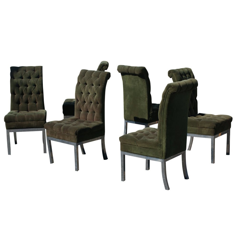 Tufted green velvet dining chair aluminum legs retro