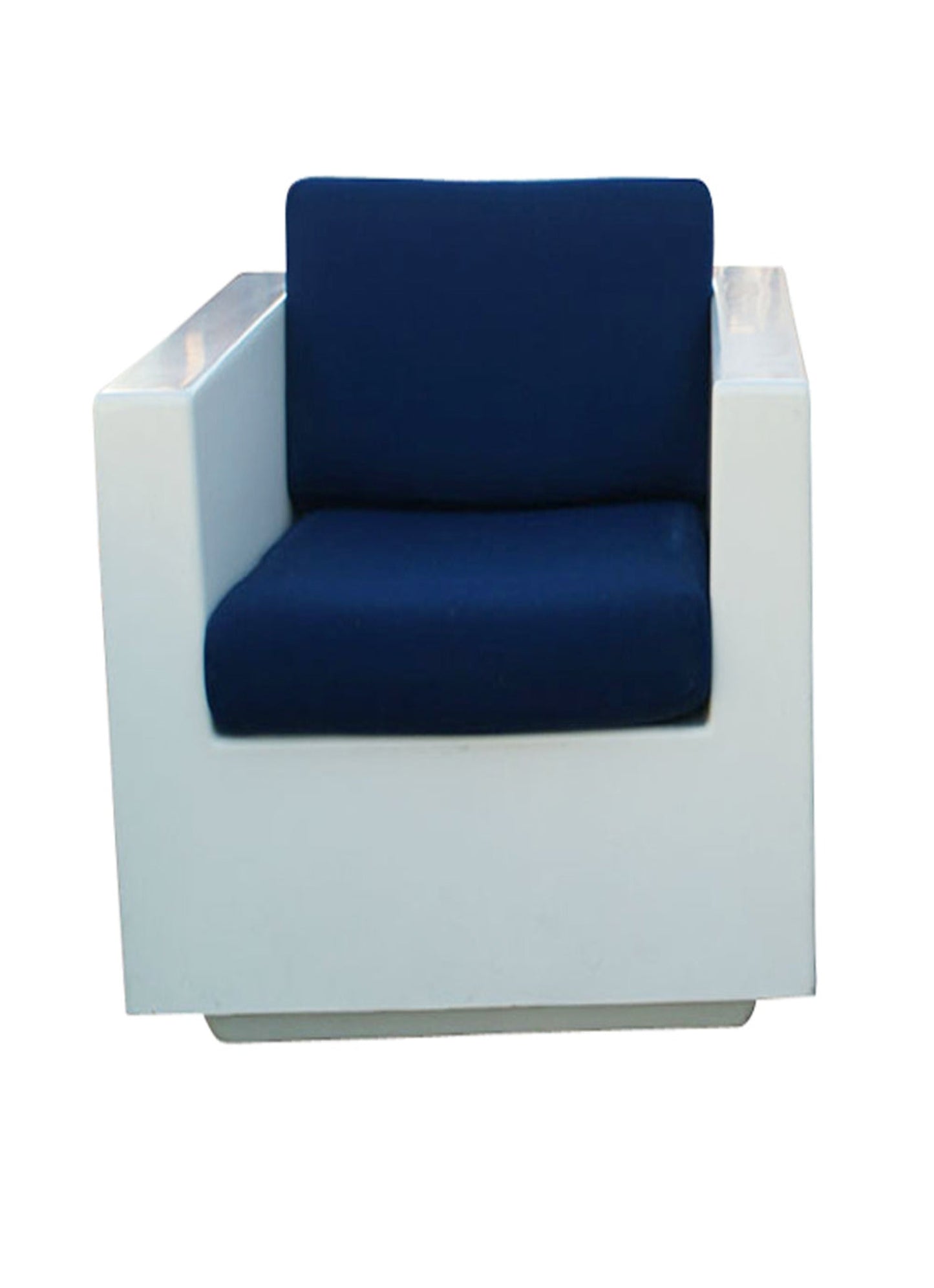 Modern cube armchair in white fiberglass frame