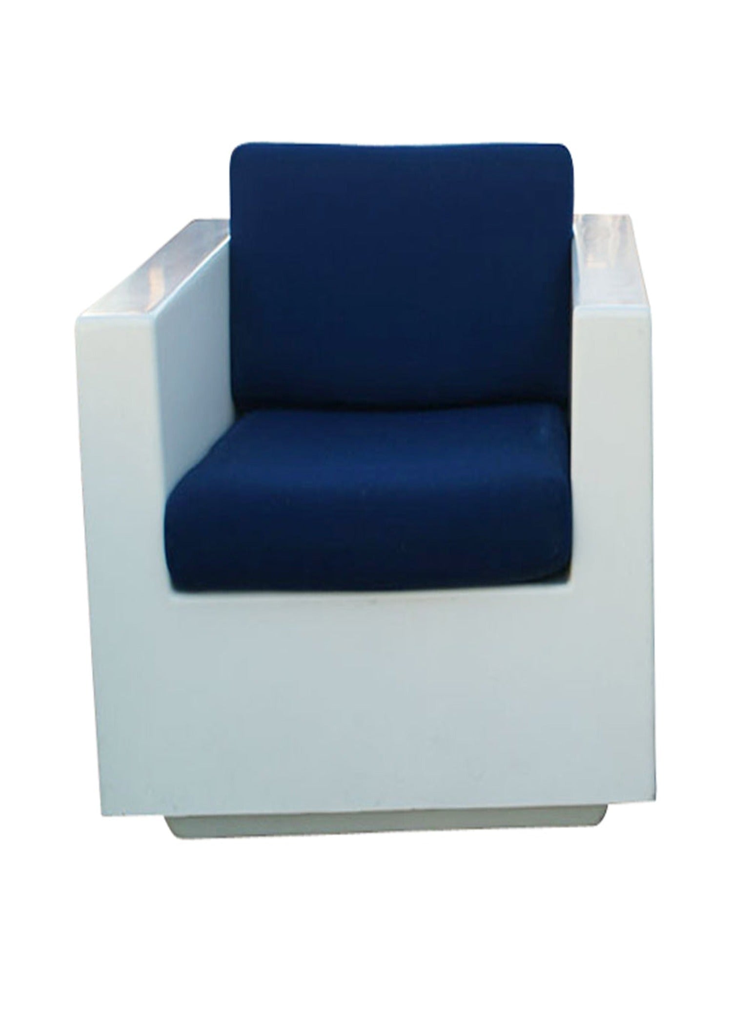 Modern cube armchair in white fiberglass frame
