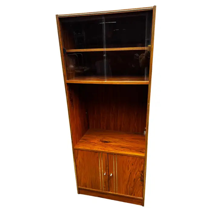 Lighted walnut shelving contemporary interior