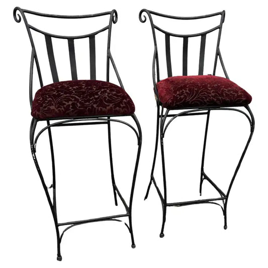 Modern French style wrought iron barstools pair
