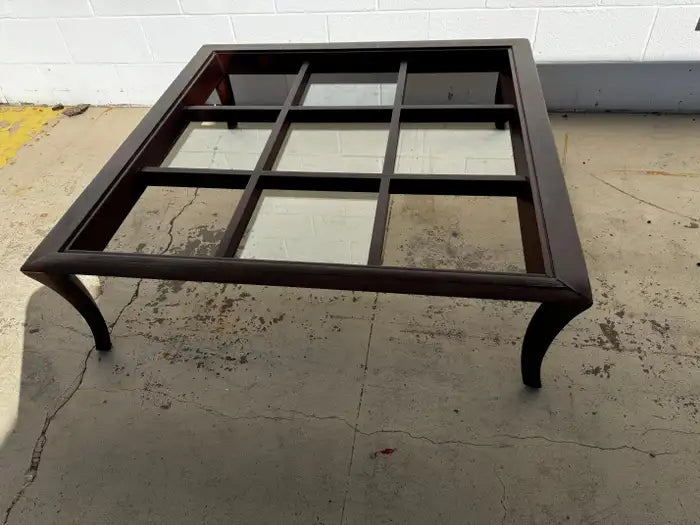 Walnut coffee table with inset glass top