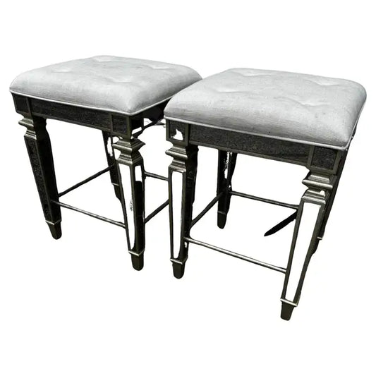 Modern mirrored stool with linen upholstered seat