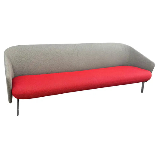 modern upholstered office sofa with clean lines and neutral fabric
