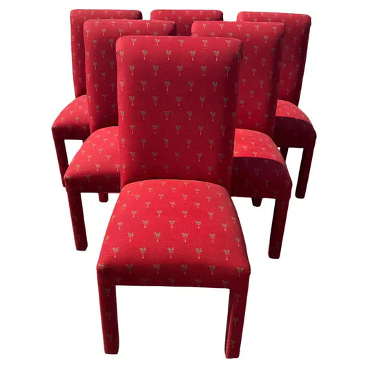 Set of 6 upholstered dining chairs with modern Parsons design