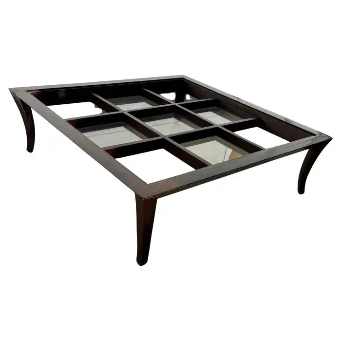 Modern walnut coffee table with glass inserts