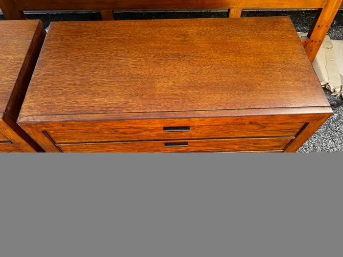 Modern walnut bedside tables pair