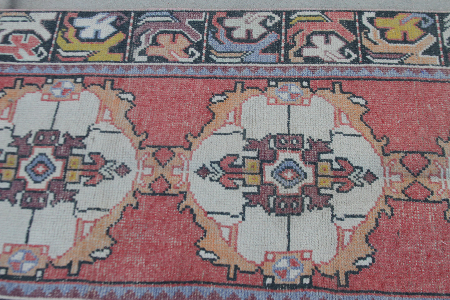 Handmade Turkish pink runner with classic motifs