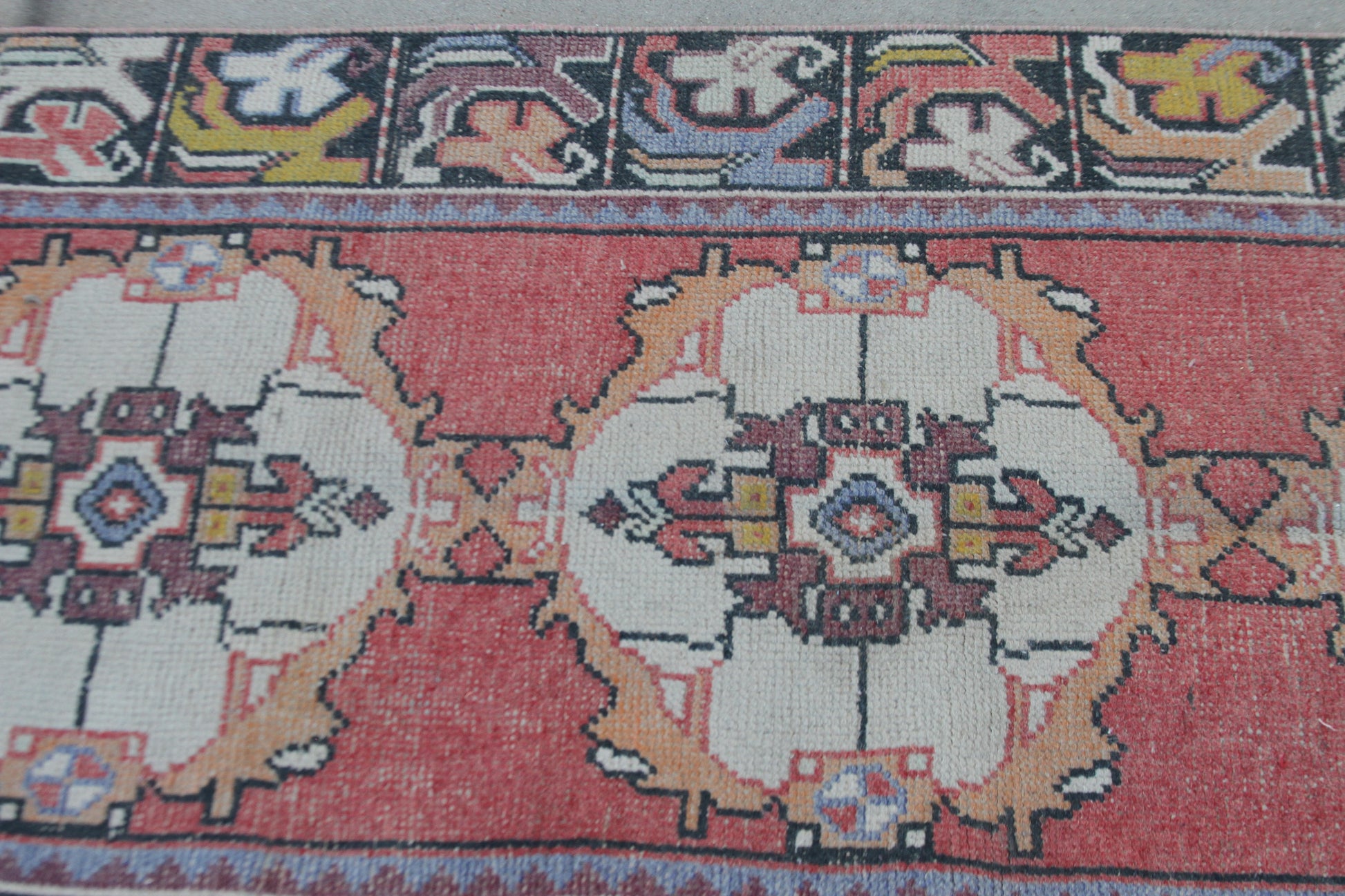Handmade Turkish pink runner with classic motifs