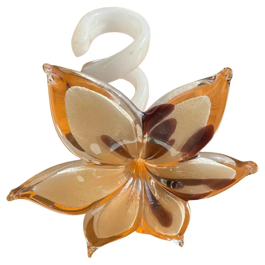 Murano hand blown glass flower beige art glass sculpture