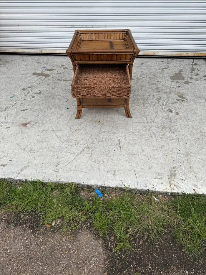 Natural bamboo side table with vintage woven texture