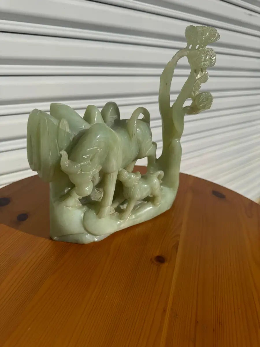 Vintage jade animal sculpture cow and calf design