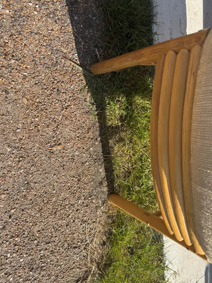 Set of 7 natural rattan dining chairs with vintage character