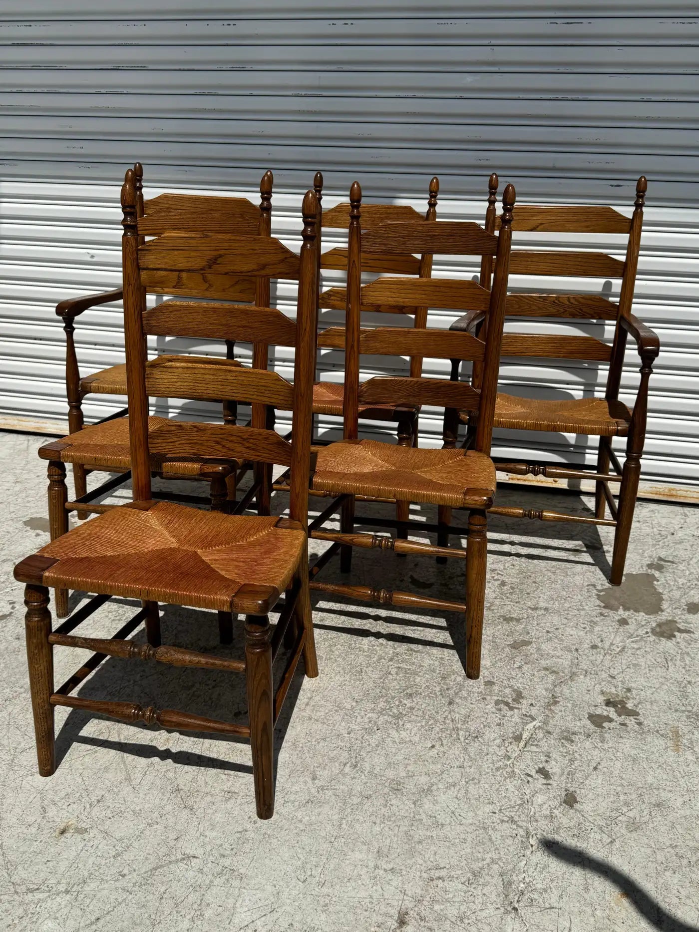 【Walnut】& MEISTER SHEET HI-BACK SET Set of 6 Vintage Walnut Ladderback Rush Seat Dining Chairs