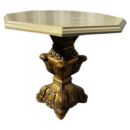 Octagonal marble top brass pedestal table