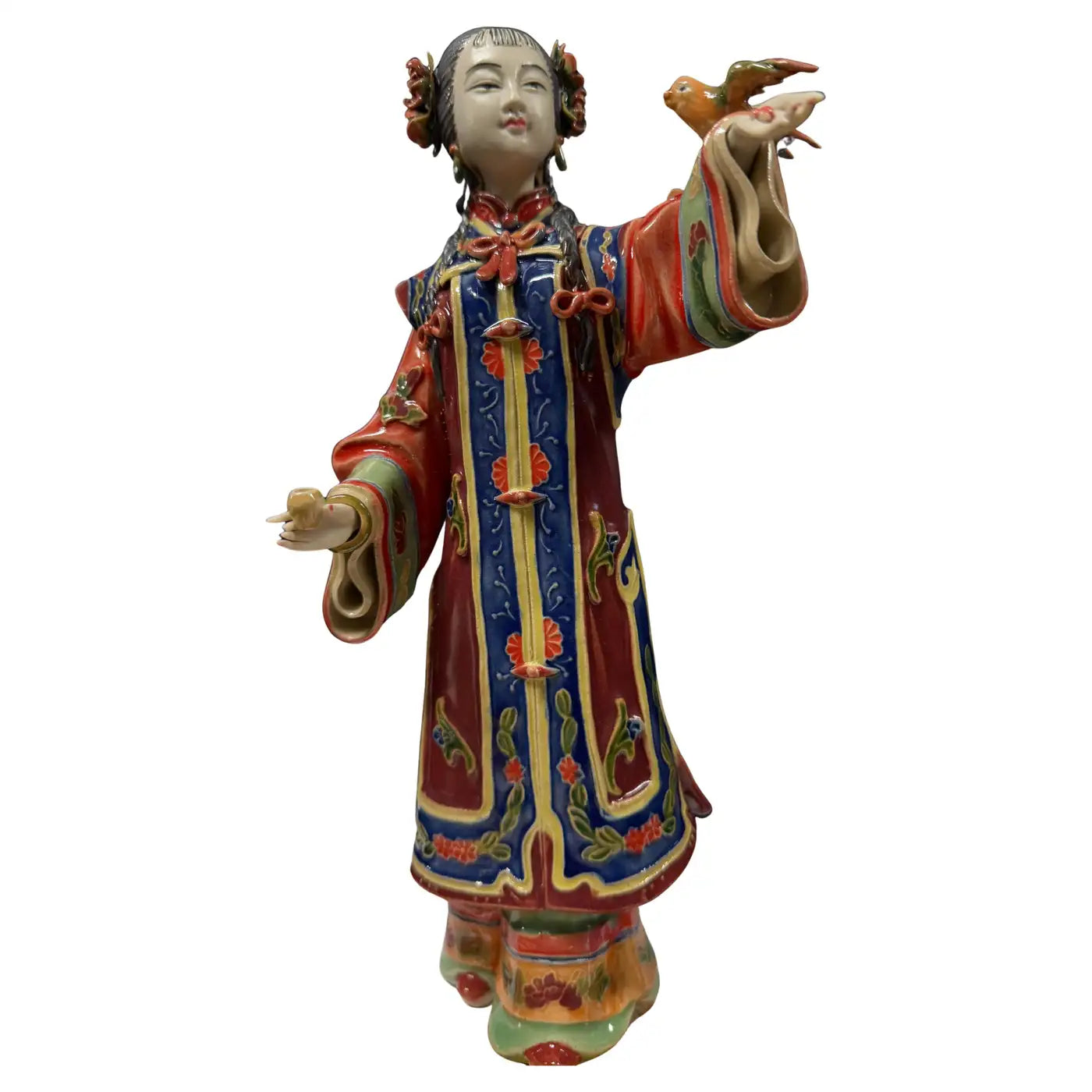 Exquisite hand-painted enamel Geisha sculpture from Asia