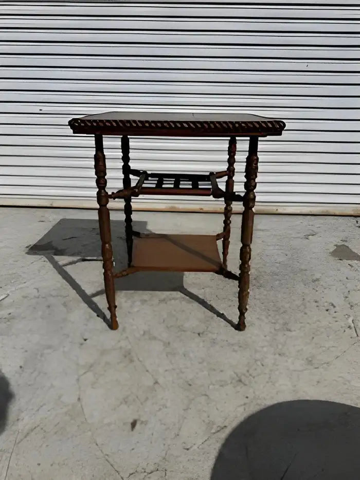 English vintage accent table with barley twist detailing