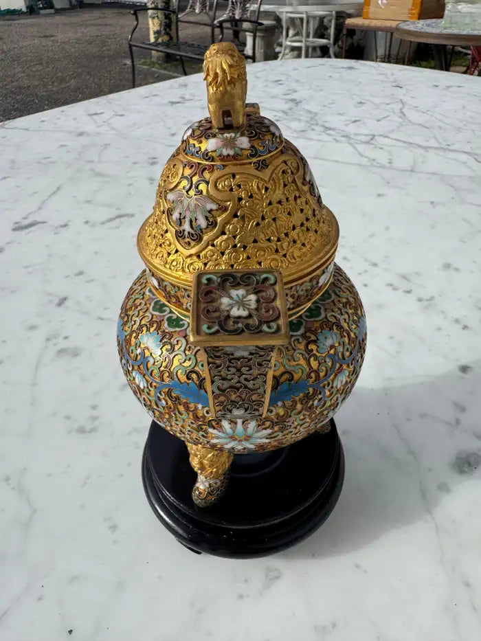 Ornate cloisonné incense burner collectible art