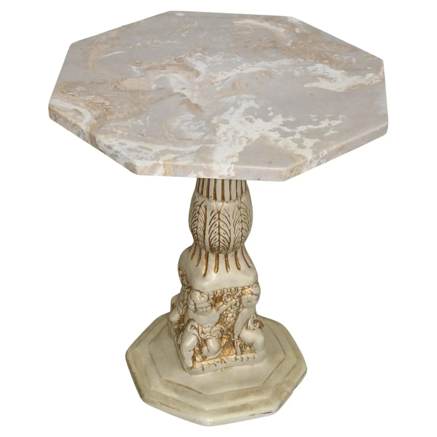 Decorative carved base occasional marble table