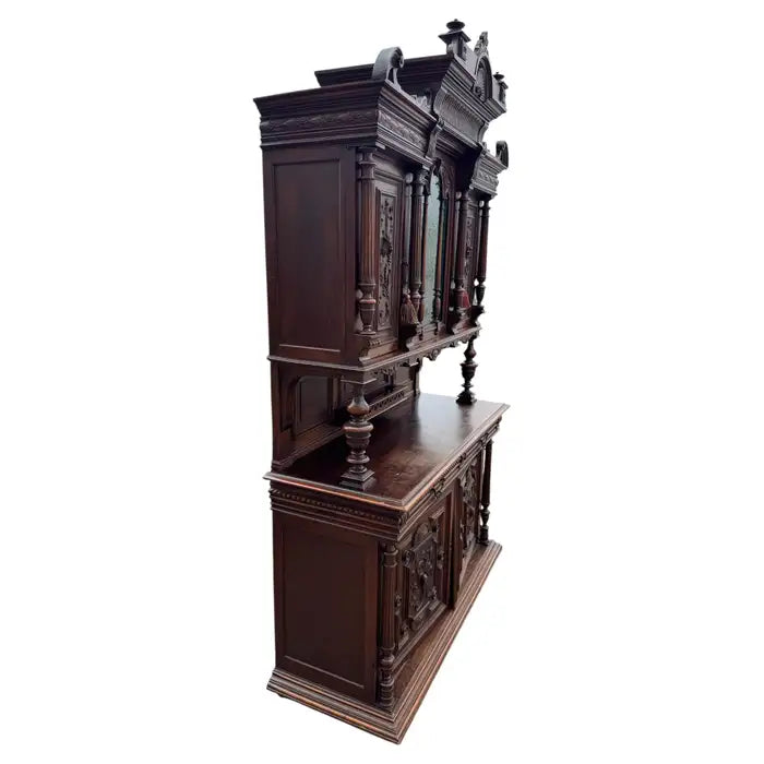 antique carved buffet cabinet ornate wood detailing