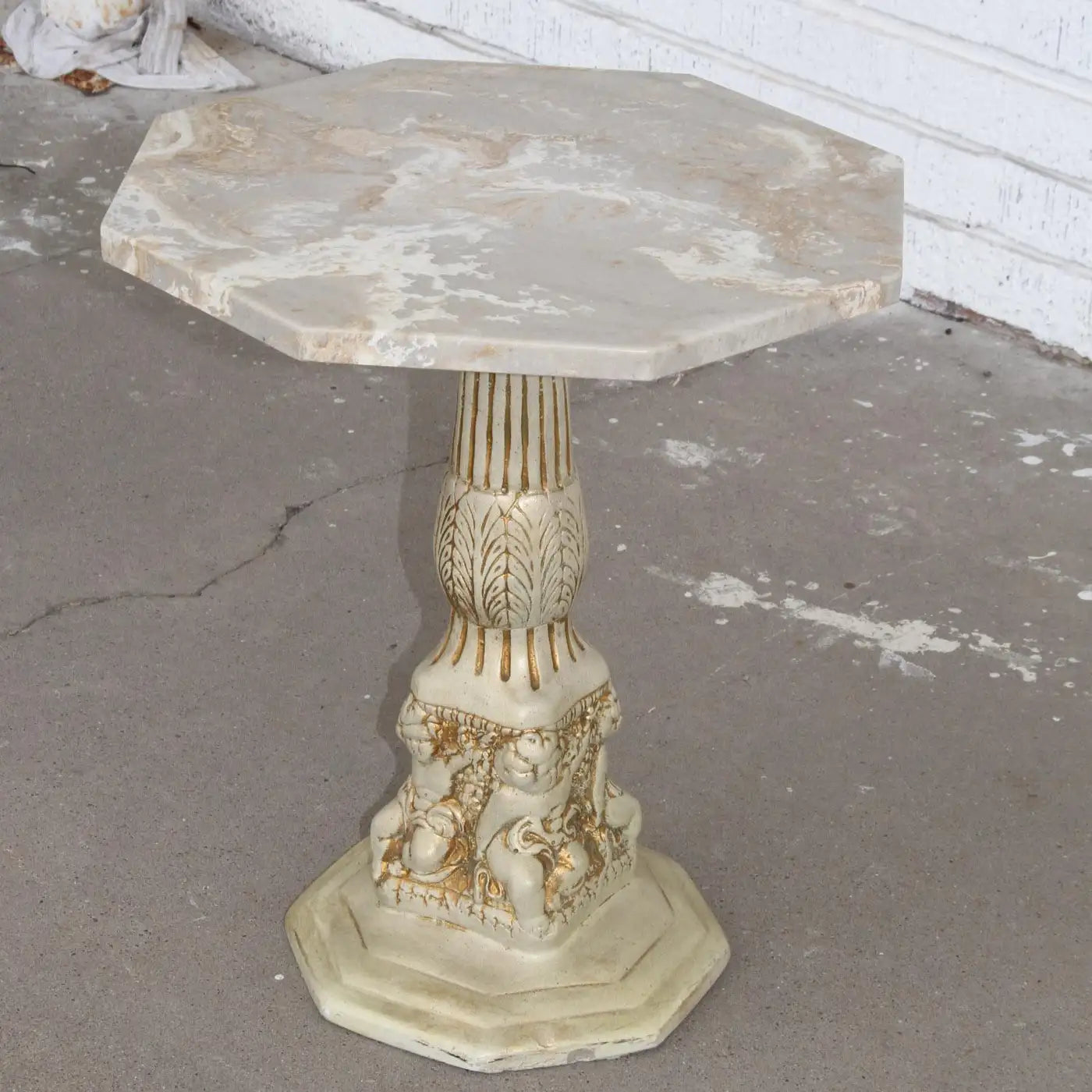Elegant octagonal stone accent table pedestal design