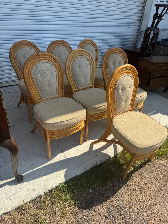Pacific Rattan vintage dining chairs with four-strand detailing